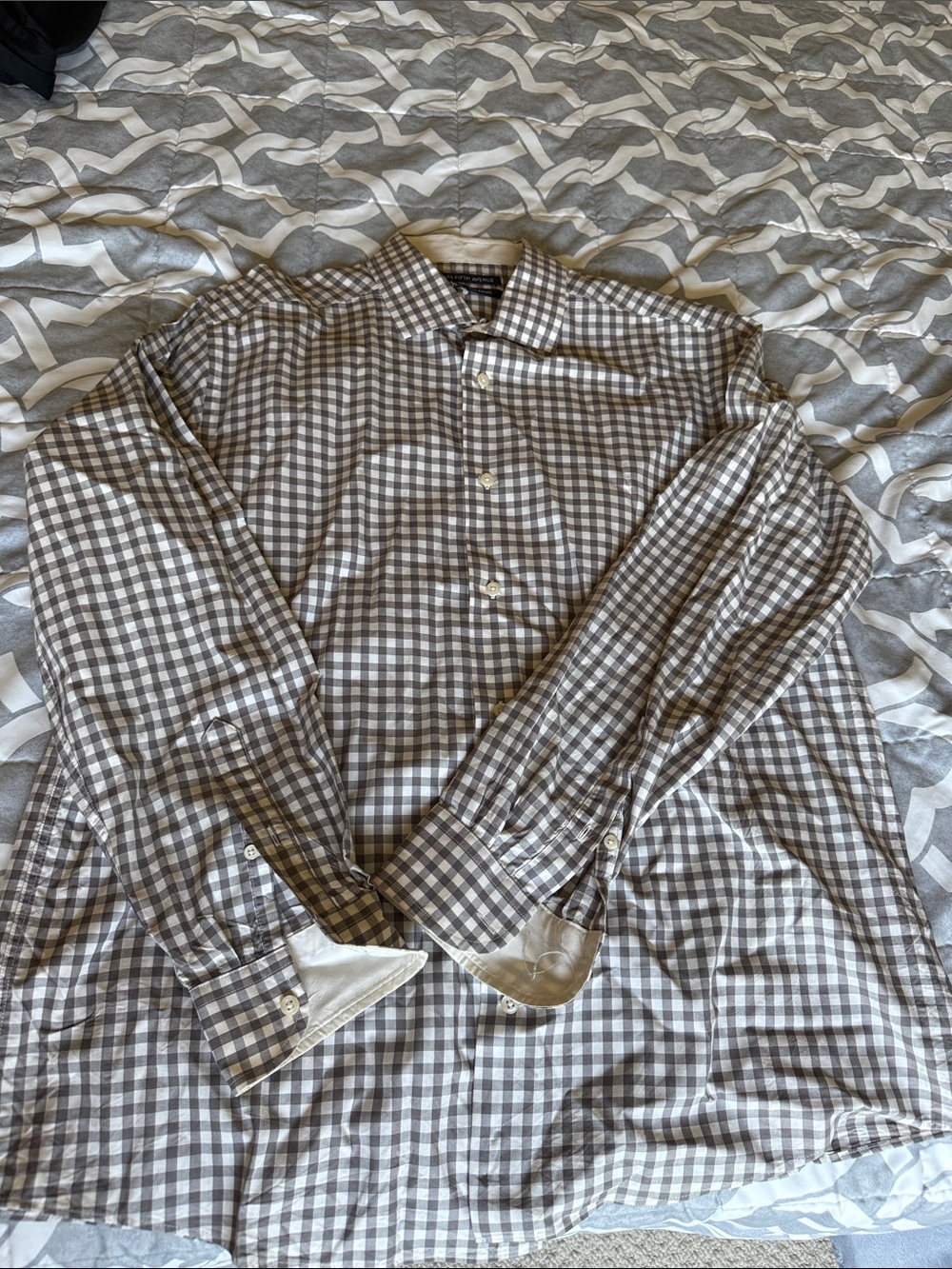 Saks Fifth Avenue Brown and White Gingham Button-Up Shirt Slim Fit